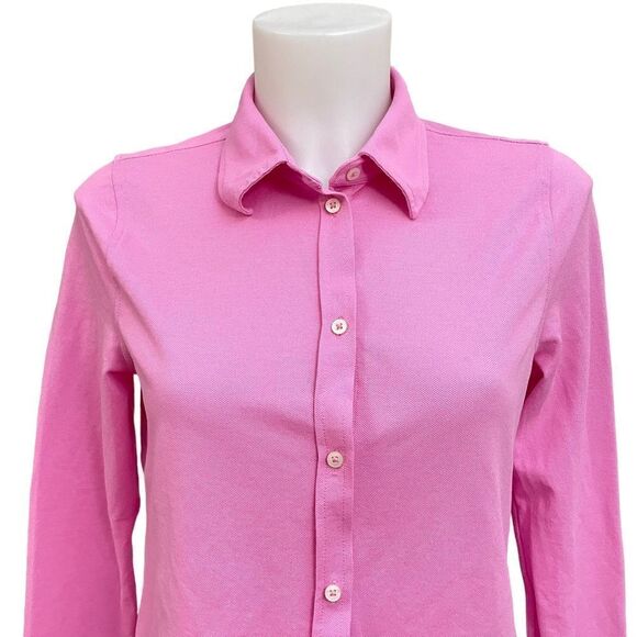 Lauren Ralph Lauren pink textured button front collared long sleeve shirt Medium - Picture 2 of 10